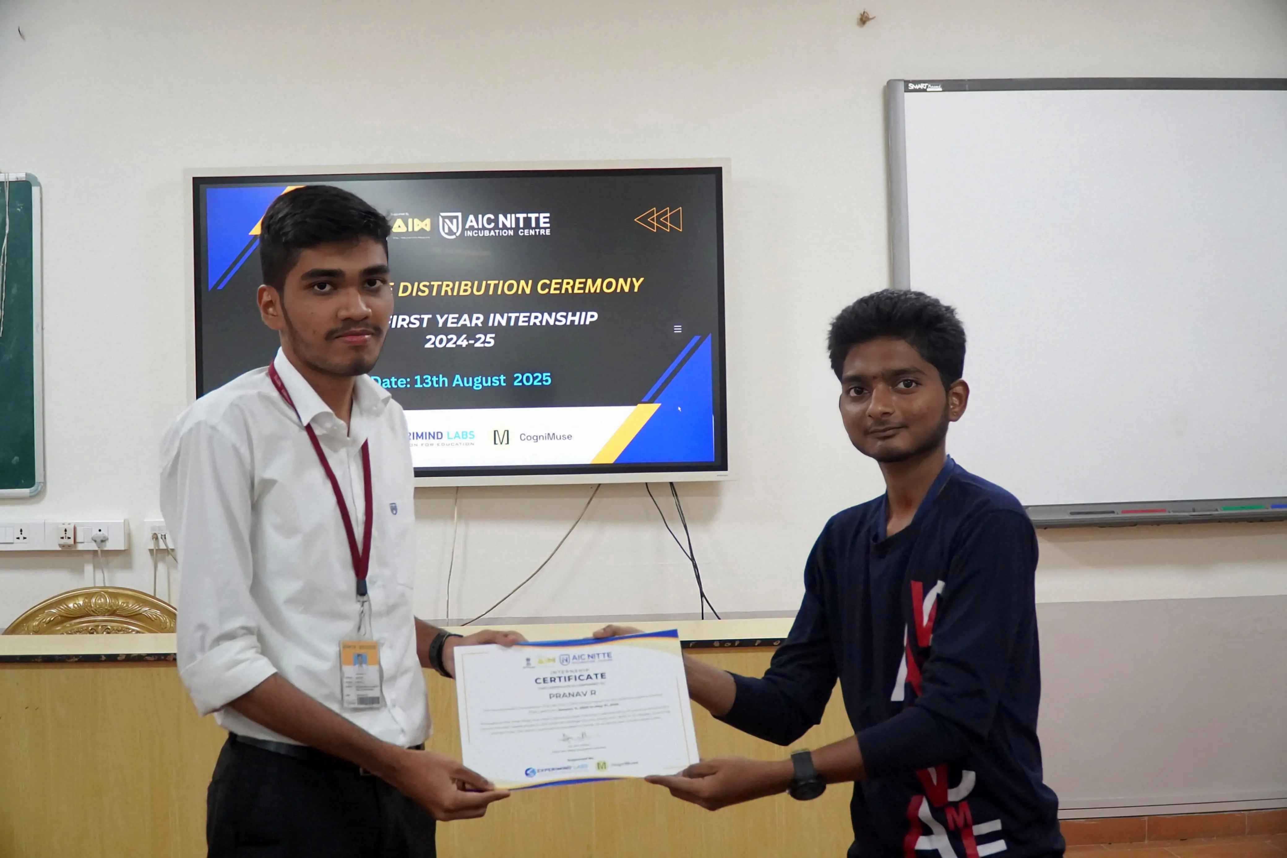 Receiving the AIC Nitte Internship Certificate