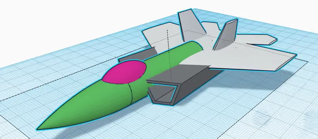 TinkerCAD screenshot showing basic cylinders forming the rough fuselage body