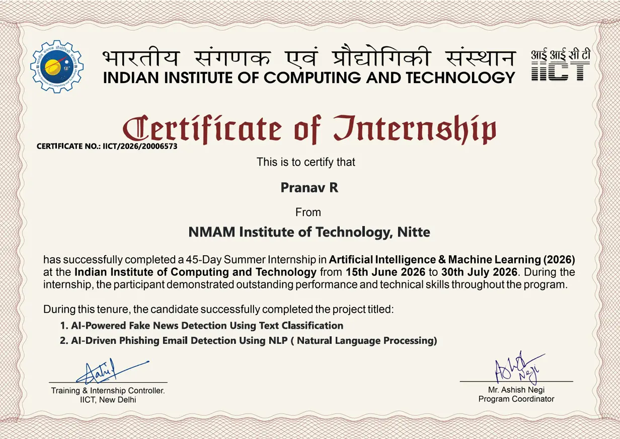 IICT Certificate of Internship