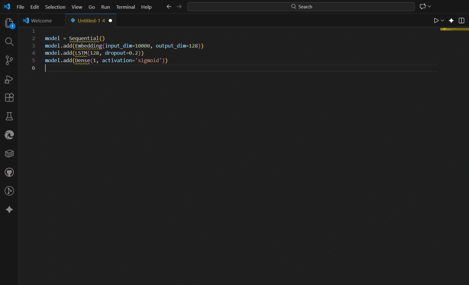 Python code snippet defining the LSTM model architecture in Keras