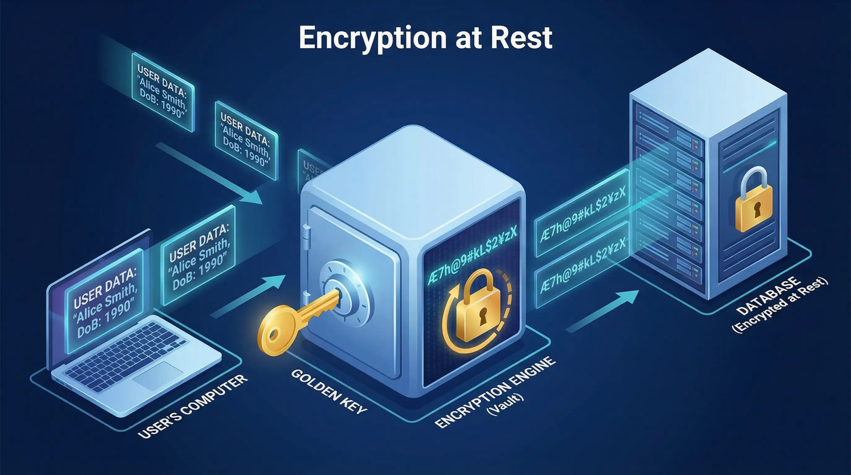 3D isometric diagram of data encryption at rest